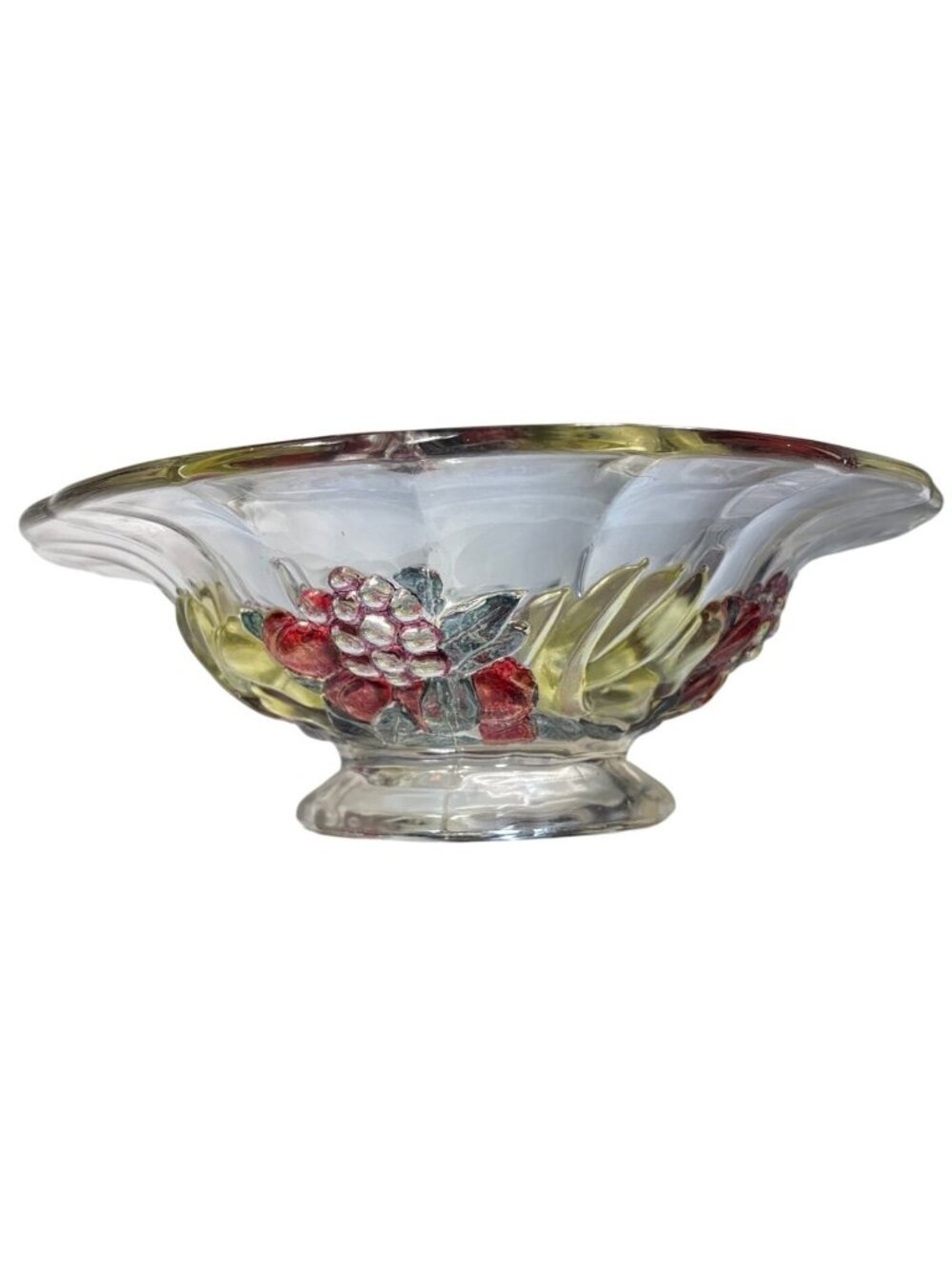 Indiana Glass Fruit Bowl Footed Embossed Fruits Heavy Pattern 301